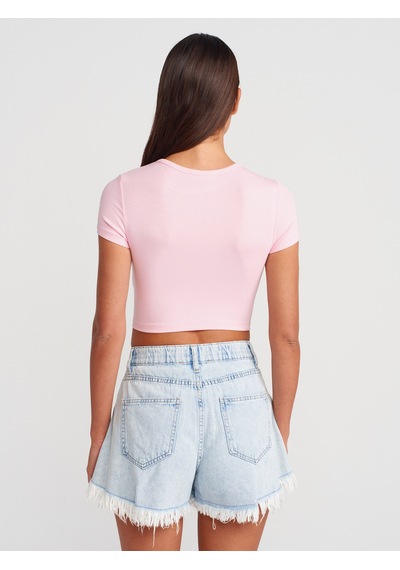 Dilvin 31104 Modal Crop Top-toz Pembe Toz Pembe