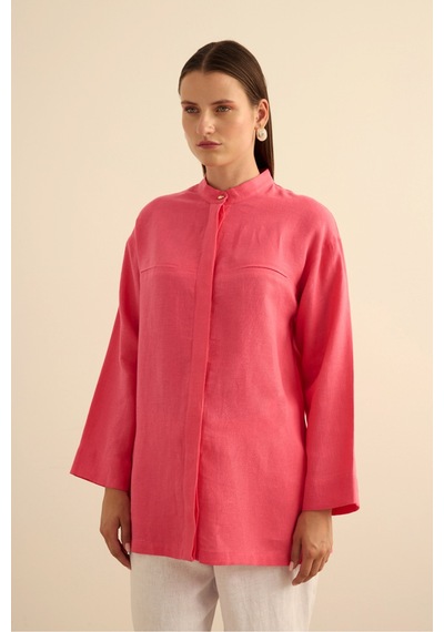 Aker Hakim Yaka Keten Gömlek Pembe Pembe
