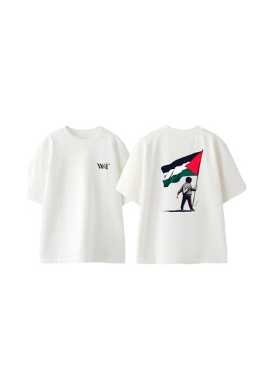 Thewert Palestine 2 Tasarım Sırt Baskılı Pamuk Beyaz Oversize T-shirt