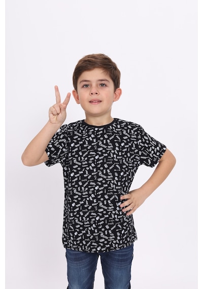 Toontoy Kids Toontoy Erkek Çocuk Komple Baskılı Tişört Siyah