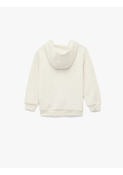 Koton Kapşonlu Dokulu Uzun Kollu Fermuarlı Sweatshirt Bej 6wmg10094ak Ekru