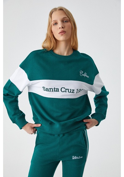 ETHIQUET NINOSKA Kadın Oversize Bisiklet Yaka Beyaz / Yeşil Sweatshirt