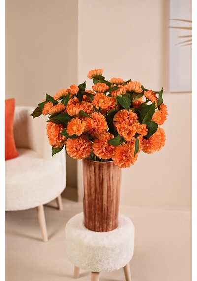 Turuncu Yapay Dahlia Yıldız Çiçeği 2 Dallı Lüx İpeksi Dokulu 65 Cm