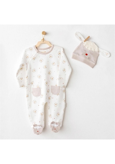 Andywawa Bebek Tinny's Sheep Romper Şapka Tulum Set Ac26154 Ecru