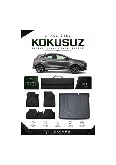 Ford Puma 2021 Model Aracınıza Özel 4d Karbonlu Kauçuk Paspas Takımı Ve Alt Bagaj Havuzu