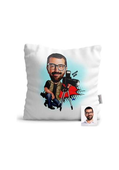 Kişiye Özel Bay Profesyonel Fotoğrafçı Karikatür Saten Yastık - 1