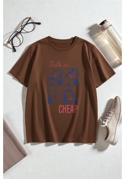 Uyguntarz Unisex Talk İs Cheap Baskılı Oversize Tshirt Kahverengi