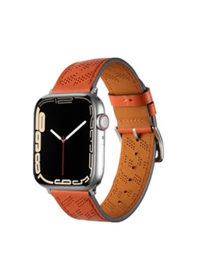 Apple Watch Uyumlu 44mm Krd-76 Pu Deri Kordon Strap Kayış - Turuncu