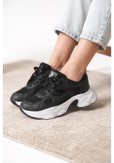 Daxtors Garantili D0164 Günlük Ortopedik Kadın Sneaker Spor Ayakkabı Siyah-beyaz