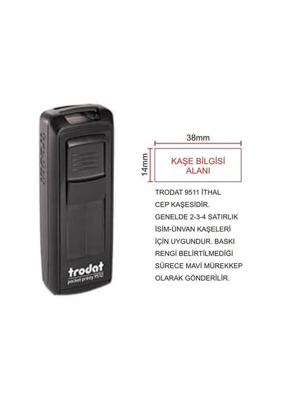 Trodat Cep Kaşe 9511 - Siyah Makine - Mavi Mürekkep
