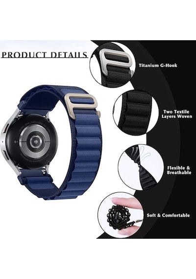 Samsung Uyumlu Galaxy Watch 6 4 5 7 Fe 40 42 44 46mm Alpine Loop Kumaş Kancalı Kordon