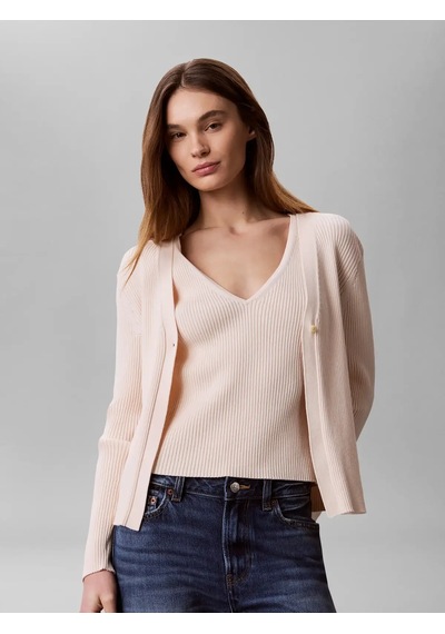 Calvin Klein Ls Cardı W Tank Rıb, 3qx Bej Kadın Bluz Ve Hırka