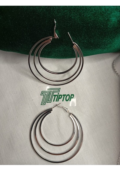 Tiptop/ Üç Katlı Gümüş Renk Çrlik Halka Küpe Gümüş