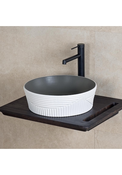 E-w1502mkg Tezgah Üstü Lavabo Mat Koyu Gri & Beyaz Koyu Gri