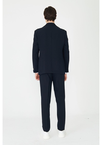 Lacivert Modern Slim Fit Düz Kumaş Klasik Kesim Takım Elbise Laci