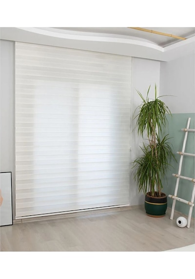 İthal Bambu Beyaz Zebra Stor Perde Etek Dilimsiz Beyaz