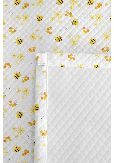 Evimde Bambaşka Arı Ve Çiçek Çocuk Odası Tek Kişilik Pike Takımı - Beyaz Minimal 160x220  CM Kapitone Yatak Örtüsü