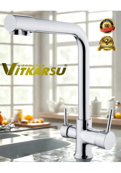 Oval Lüks 3 Yollu Arıtma Çıkışlı Mix Aç-kapa Mutfak Evye Bataryası krom