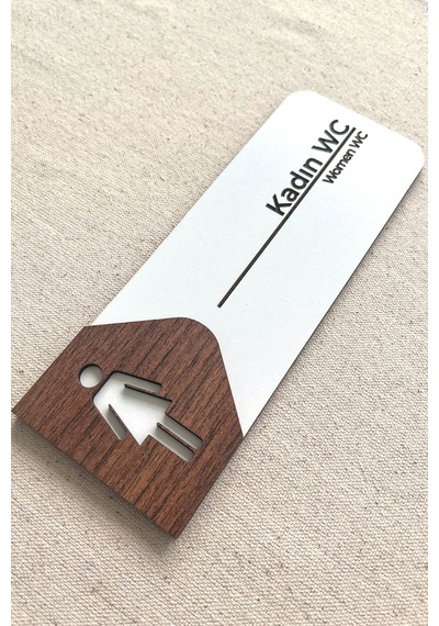 Kadın Wc Kapı Tabelası Mdf Tuvalet Yönlendirme Levhası 19x7 Cm Çift Katmanlı