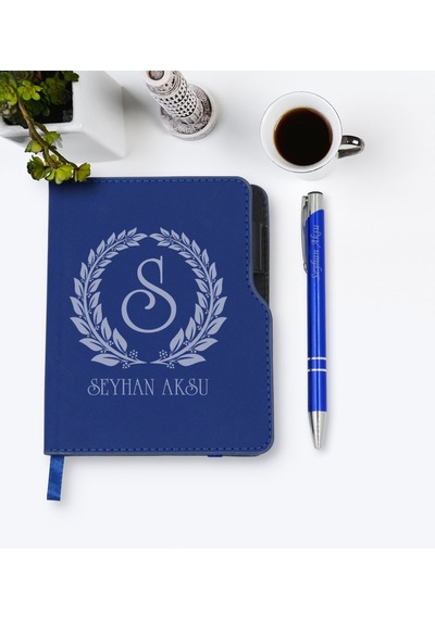 Kişiye Özel Çelenk Baş Harfli Isimli Lacivert Termo Deri Defter K N11.2102