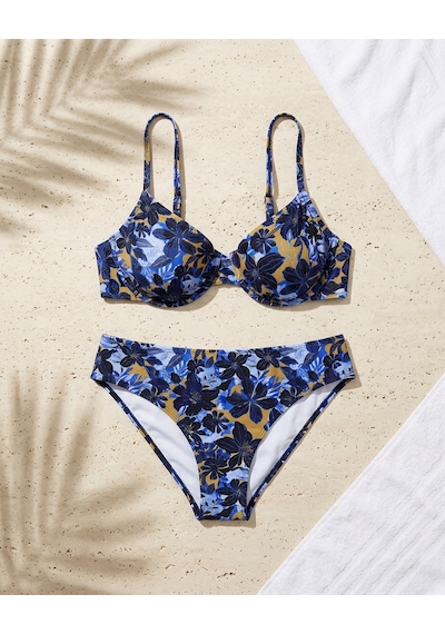 Büyük Beden Telli Sabit Pedli Klasik Kesim Çiçek Desenli Toparlayıcı Kadın Bikini Takım Saks Büyük Beden Telli Sabit Pedli Klasik Kesim Çiçek Desenli Toparlayıcı Kadın Bikini Takım Saks