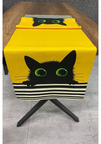 Siyah Kedi Desenli Runner 40x140 Cm Renkli