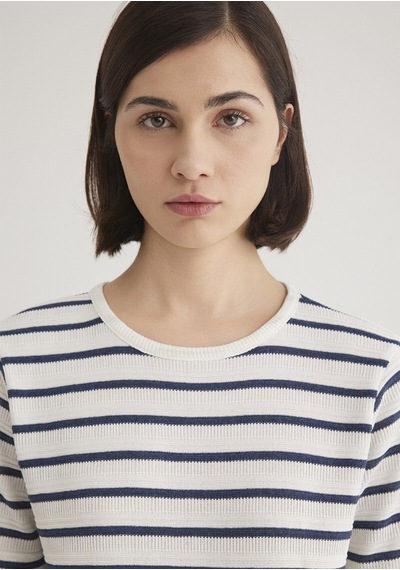 Mavi Kadın Bisiklet Yaka Penye Navy Blazer Stripe 1612126-86625 Mavi