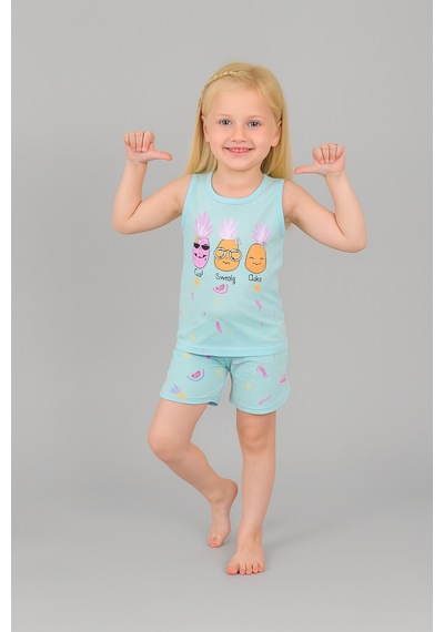 Kız Çocuk 3'lü %100 Pamuklu 1-2-3 Yaş Pijama Takımı Model:128 Çok Renkli