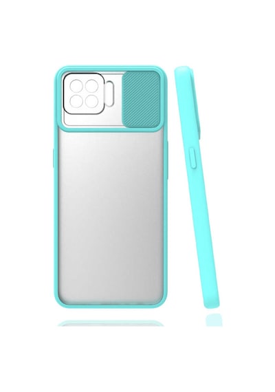Noktaks - Oppo A73 Uyumlu - Kılıf Slayt Sürgülü Arkası Buzlu Lensi Kapak - Turkuaz