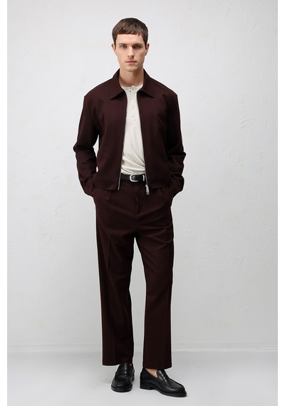 Antioch Pileli Relaxed Fit Erkek Pantolon Bordo