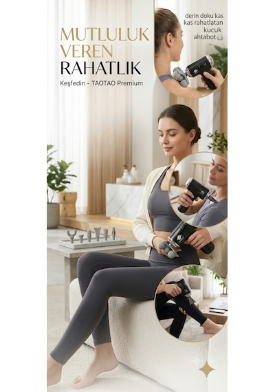 Taotao Çok Başlıklı Pratik Kullanışlı Derin Doku Masaj Aleti Profesyonel 9 Başlıklı Masaj Tabancası Siyah