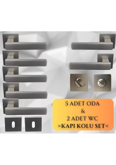 Lusso Inox 5 Adet Oda 2 Adet Wc Kare Rozetli Kapı Kolu Set - Lusso Inox 5+2