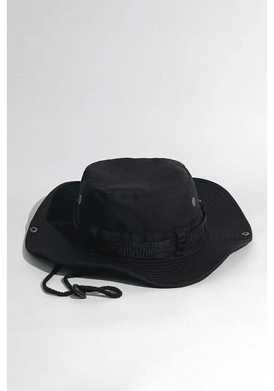Külah Siyah Outdoor Şapka Uv Korumalı Bucket Safari Şapkası - Siyah