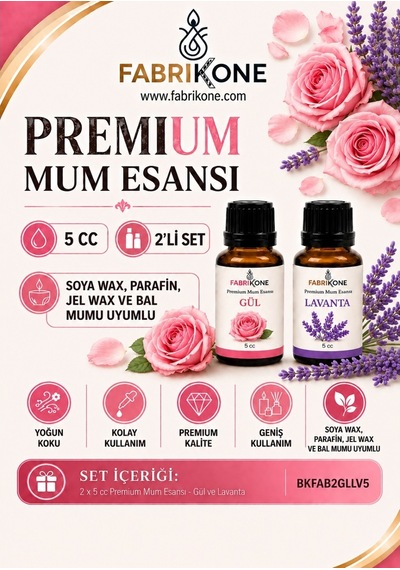 Premium Mum Esansı 5 Cc 2'li Set - Gül, Lavanta - Soya Wax, Parafin, Jel Wax Ve Bal Mumu Uyumlu Bkfab2gllv5 Karışık