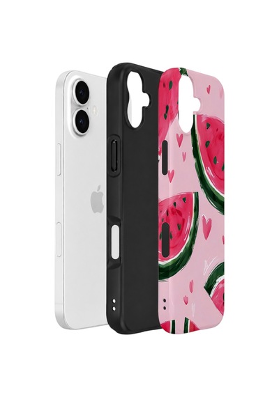 Apple iPhone Uyumlu 16 Vorian Çift Katmanlı Kılıf Watermelon Hearts