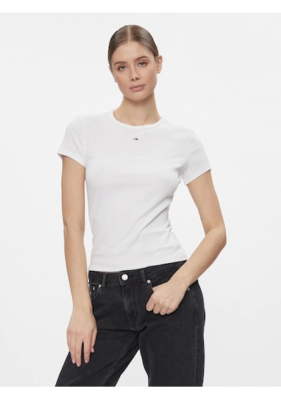 Tommy Hılfıger Kadın T-shırt Dw0dw17383-ybr Beyaz
