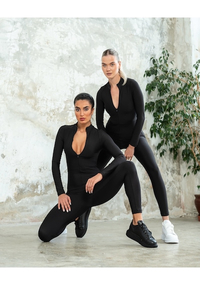 Lismina Siyah Uzun Kollu Spor Tayt Tulum