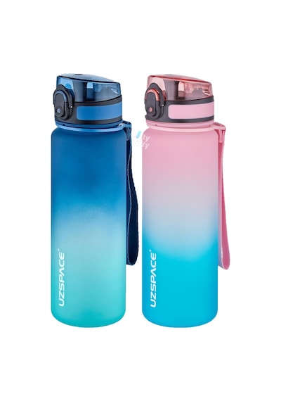 Uzspace 2'li Tritan Matara Seti 500 Ml Çift Renk Softtouch Ff Collection Tritan Su Matarası Mavi Turkuaz - Pembe Yeşil