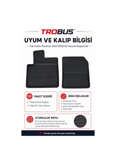 Trobus Fiat Doblo 2023-2026 Panelvan 2d Havuzlu Paspas 2 Parça Ön Takım
