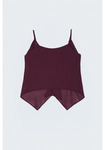 Sateen Fırfır Detaylı Askılı Bluz - Bordo-137726
