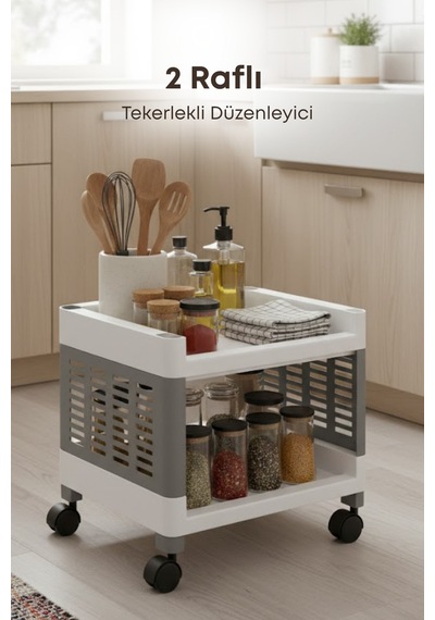 Grimorlife 2 Raflı Banyo Düzenleyici Mutfak Rafı Banyo Dolabı Çok Amaçlı Plastik Mutfak Düzenleyici-gri Gri