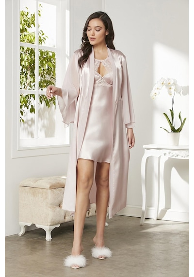 Pierre Cardin Saten Dantelli Gecelik Ve Sabahlık Takımı - 4375 001