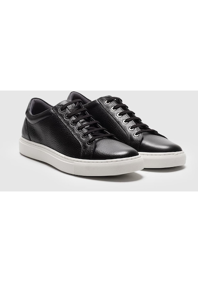 Hakiki Deri Siyah Bağcıklı Erkek Sneaker Ayakkabı Siyah