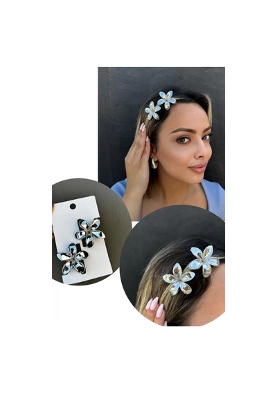 Caş Dekorasyon 2'li Gri Renk Lotus Pens Toka Set Gri