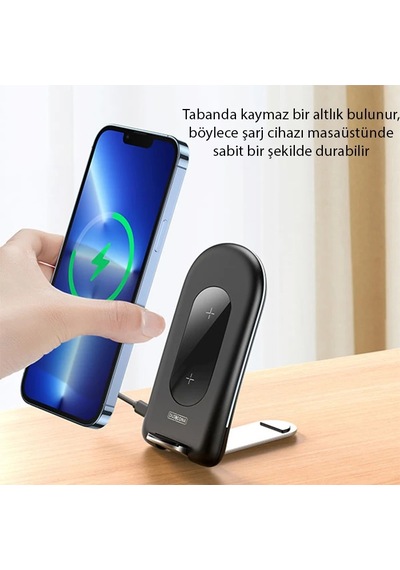 Duzzona W2 Katlanır Standlı 15w Hızlı Şarj Wireless Kablosuz Şarj Cihazı- 5775 Siyah