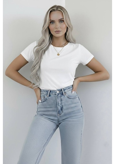 Hashtag Kadın Bisiklet Yaka Kısa Kollu Body 4'lü Paket Viskon Kumaş Siyah Beyaz Gri Bej