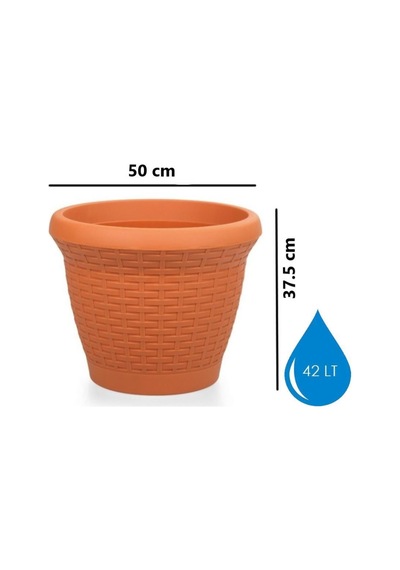 Omnipazar So-hs06 Plastik Hasır Desenli Saksı 42 Lt Kiremit 6 Adet