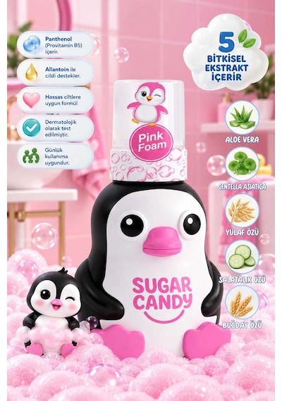 Sugar Candy Çilek Kokulu Doğal Vegan Çocuk Köpük El Sabunu Lumı 350 Ml Paraben İçermeyen Pembe Köpük