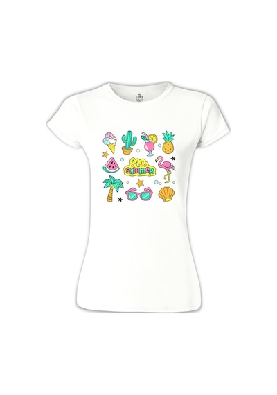 Hello Summer Beyaz Kadın Tshirt 001