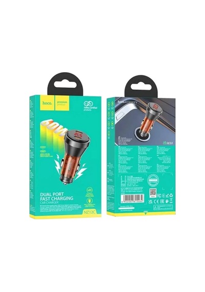 Hoco Nz12c Graceful Pd60w 2 Type-c Girişli Araç Çakmaklı Hızlı Şarj Turuncu